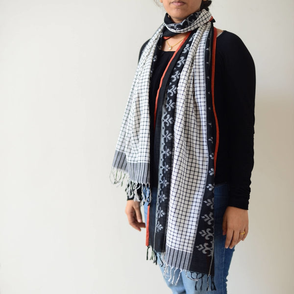 Buy Checkmate Handwoven Scarf / Stole | 100% Cotton | Handcrafted Scarf | Shop Verified Sustainable Products on Brown Living