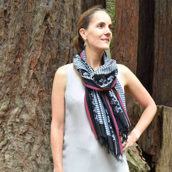 Buy Checkmate Stripes Handwoven Ikat Scarf | Shop Verified Sustainable Womens Scarf on Brown Living™