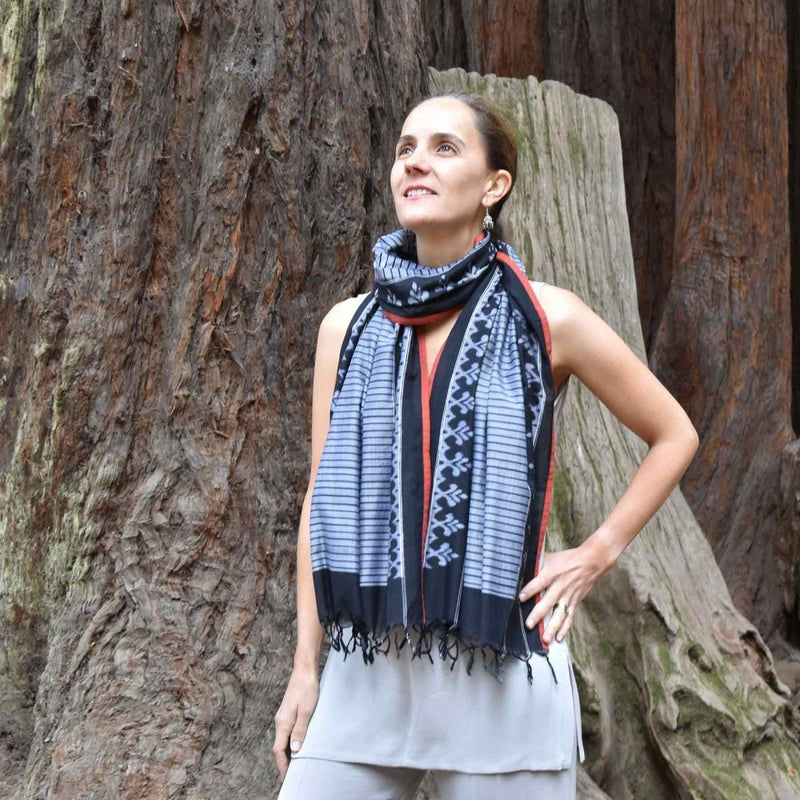 Buy Checkmate Stripes Handwoven Ikat Scarf | Shop Verified Sustainable Products on Brown Living
