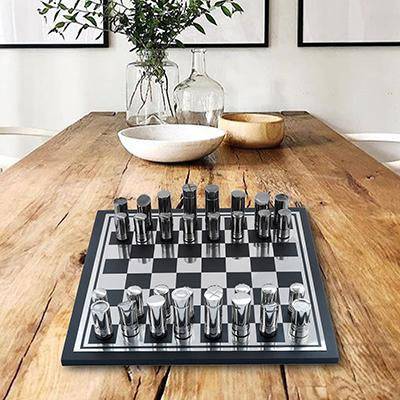 Buy Chess Board game Black and Silver Finish 13.5x13.5" - Cylindrical | Shop Verified Sustainable Learning & Educational Toys on Brown Living™