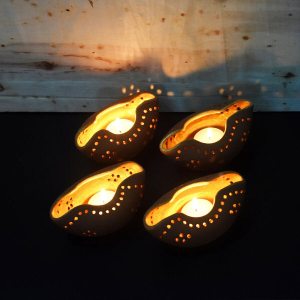 Buy Chirag Terracotta Candle Holder- Set Of 4 with Free Tealight | Shop Verified Sustainable Products on Brown Living