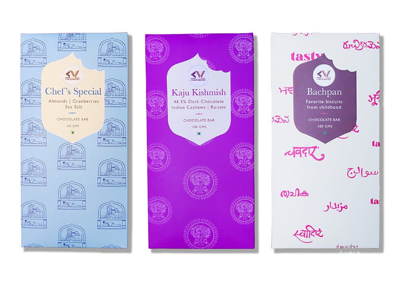 Buy Chocolate Gift Combo of 3 Bars - Almond Cranberries, Cashew Raisins and Childhood Biscuits | Shop Verified Sustainable Products on Brown Living