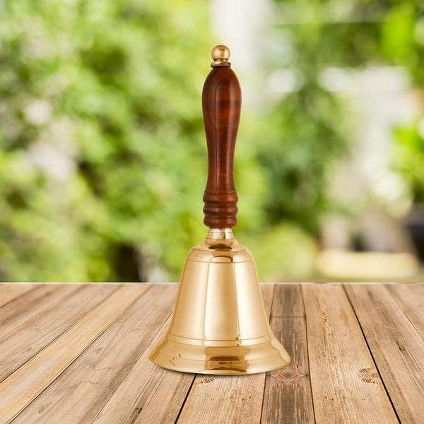Buy Christmas Brass Shame Hand Bell with Wooden Handle | Shop Verified Sustainable Decor & Artefacts on Brown Living™