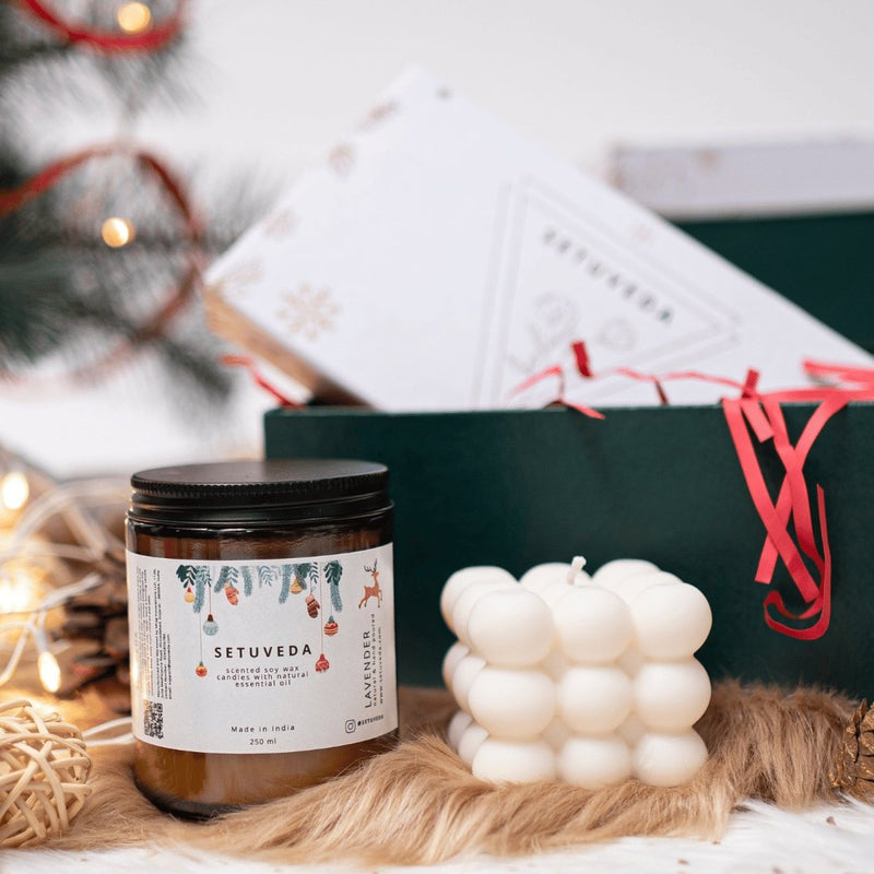 Buy Christmas Hamper | Handcrafted | Scented Glass Jar (250ml) & Bubble Candle | 100% Natural | Pack of 2 | Shop Verified Sustainable Candles & Fragrances on Brown Living™