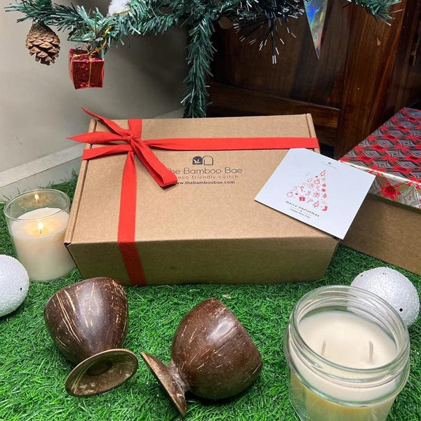 Buy Christmas Vibes | Christmas Hamper | Sustainable Celebrations with Shot Glasses & Soy Candle | Shop Verified Sustainable Products on Brown Living