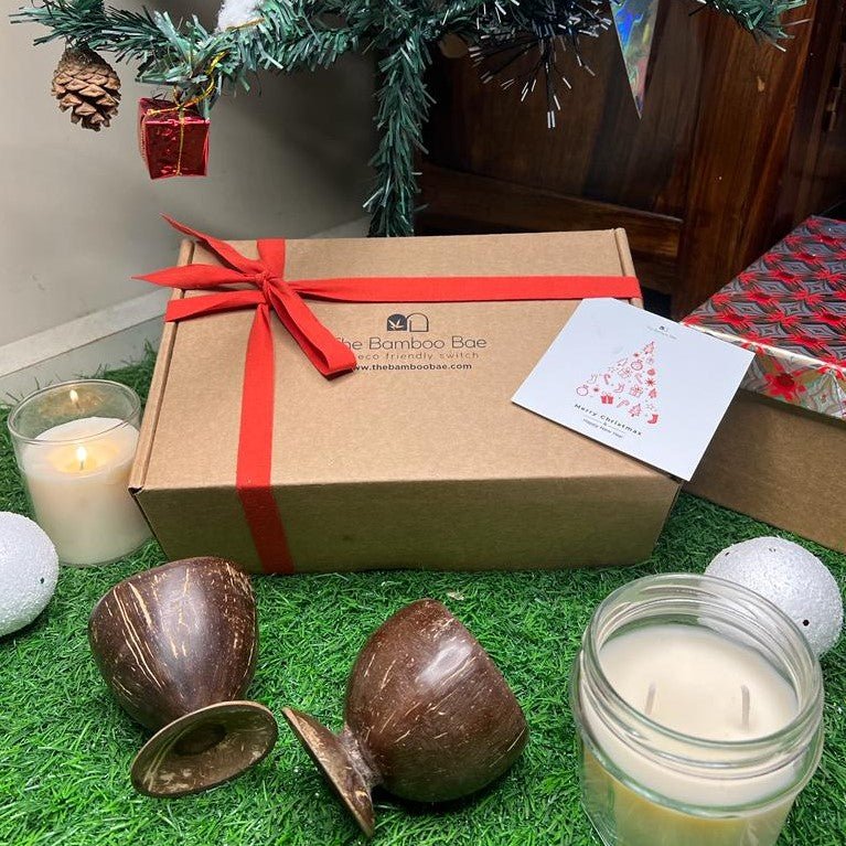 Buy Christmas Vibes | Christmas Hamper | Sustainable Celebrations with Shot Glasses & Soy Candle | Shop Verified Sustainable Gift Hampers on Brown Living™