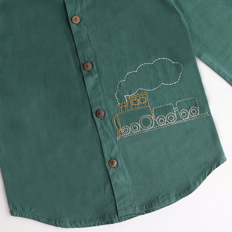 Buy Chuk Chuk Embroidered Formal Shirt- Bottle Green | Shop Verified Sustainable Kids Shirts on Brown Living™