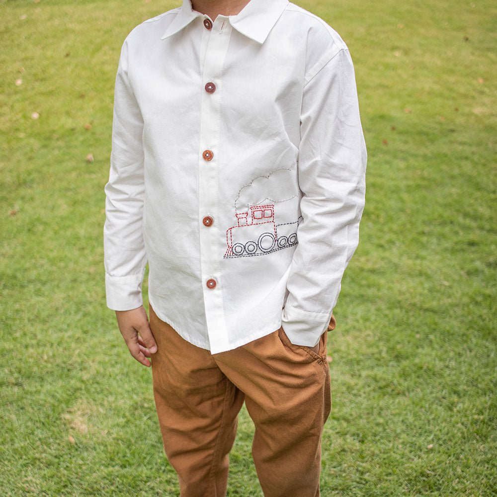 Chuk Chuk Embroidered Formal Shirt - White | Verified Sustainable by Brown Living™