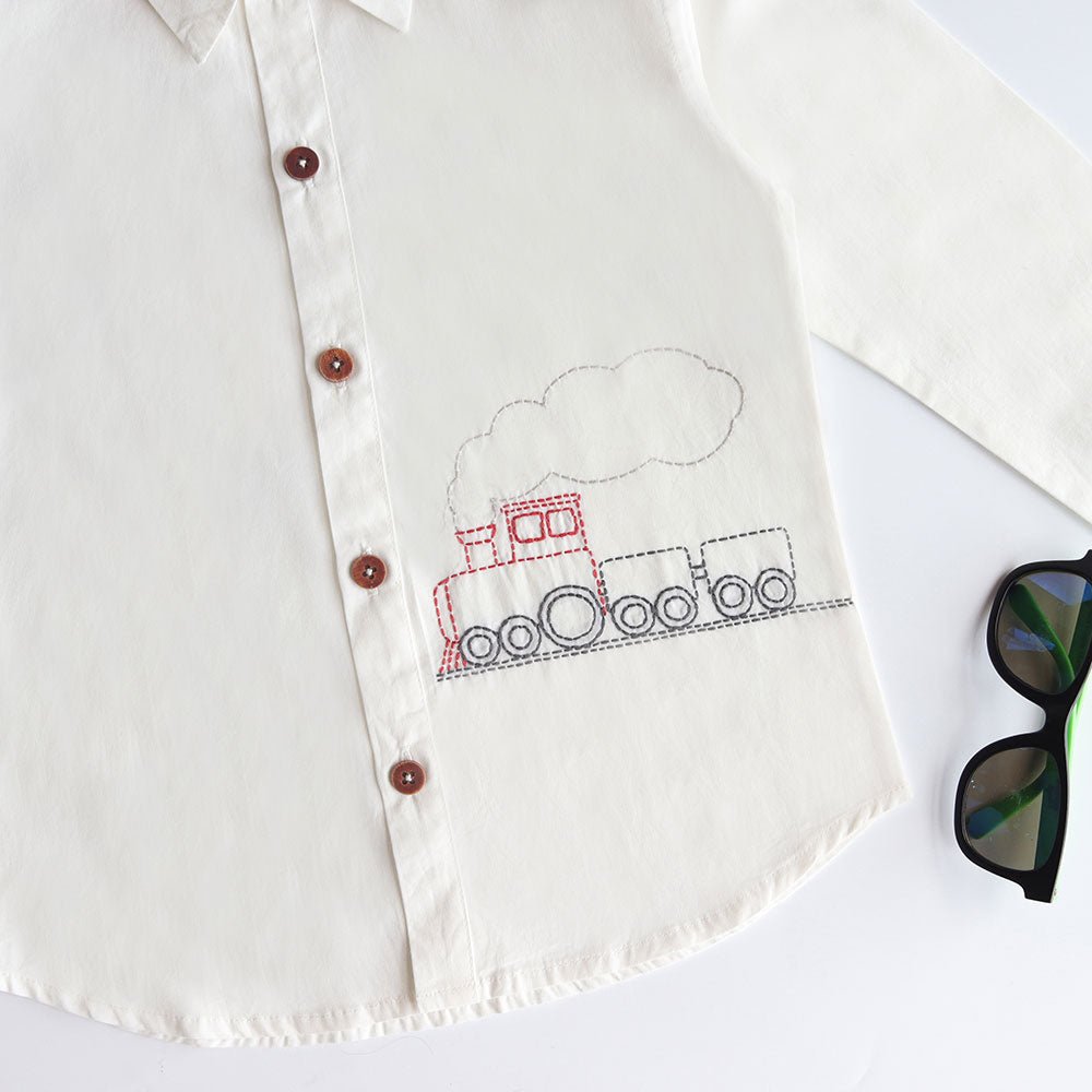 Chuk Chuk Embroidered Formal Shirt - White | Verified Sustainable by Brown Living™