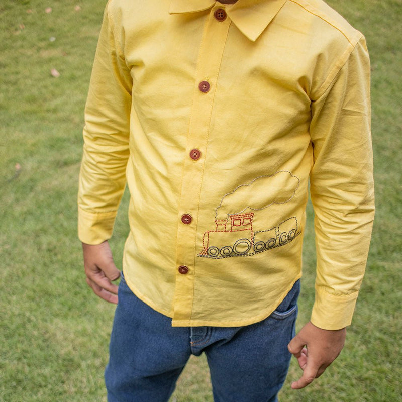 Buy Chuk Chuk Embroidered Formal Shirt - Yellow | Shop Verified Sustainable Kids Shirts on Brown Living™