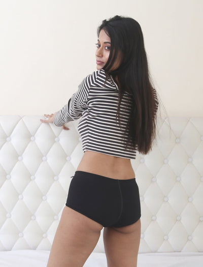 Classic Black Biowashed Organic Cotton Boy - Shorts – Womens Underwear on Brown Living™. SKU: 004/BA/Black/S_24BL10649. Img 3.