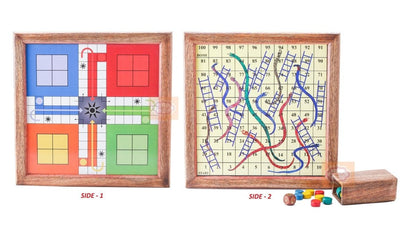 Handmade Wooden 2 In 1 Magnetic Ludo Snakes And Ladders Set | Verified Sustainable by Brown Living™