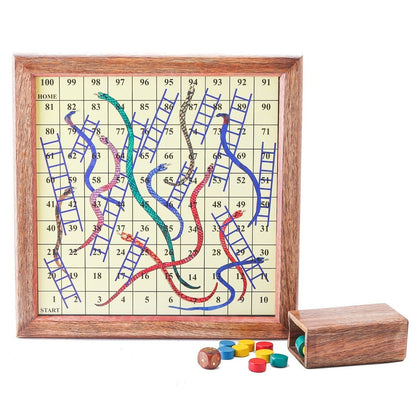 Handmade Wooden 2 In 1 Magnetic Ludo Snakes And Ladders Set | Verified Sustainable by Brown Living™