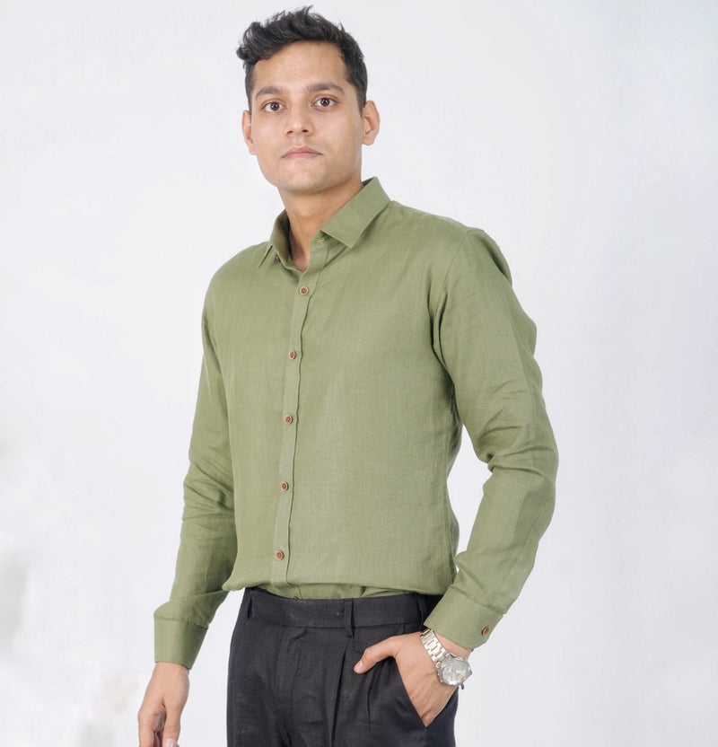Buy Classic Olive Green Everyday Hemp Fabric Shirt | Shop Verified Sustainable Products on Brown Living