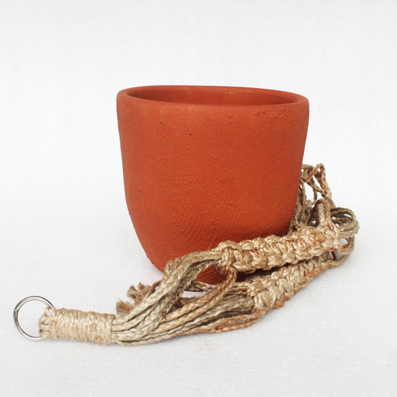 Buy Classic Terracotta Planter with Jute Macrame Hanger Design 4 | Shop Verified Sustainable Products on Brown Living