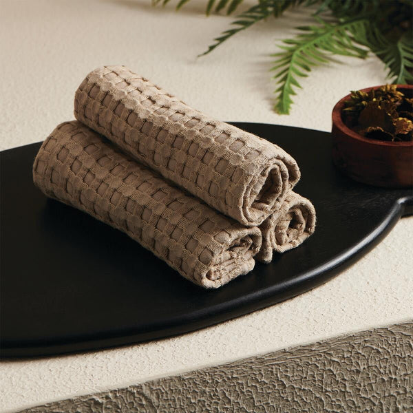 Clay Bamboo Textured Waffle Face Towel | Verified Sustainable Bath Linens on Brown Living™