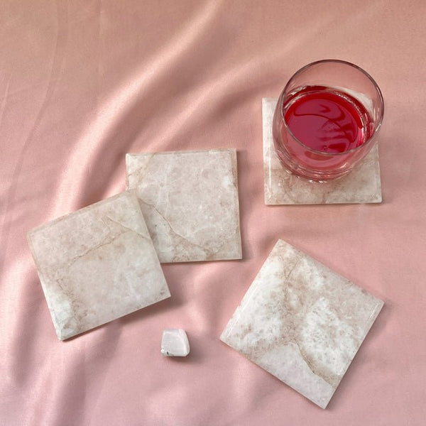 Buy Clear Quartz Square Coaster | Set of 4 | Shop Verified Sustainable Table Decor on Brown Living™