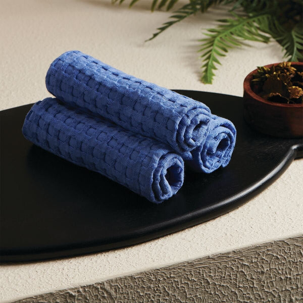 Cobalt Textured Waffle Face Towel | Verified Sustainable Bath Linens on Brown Living™