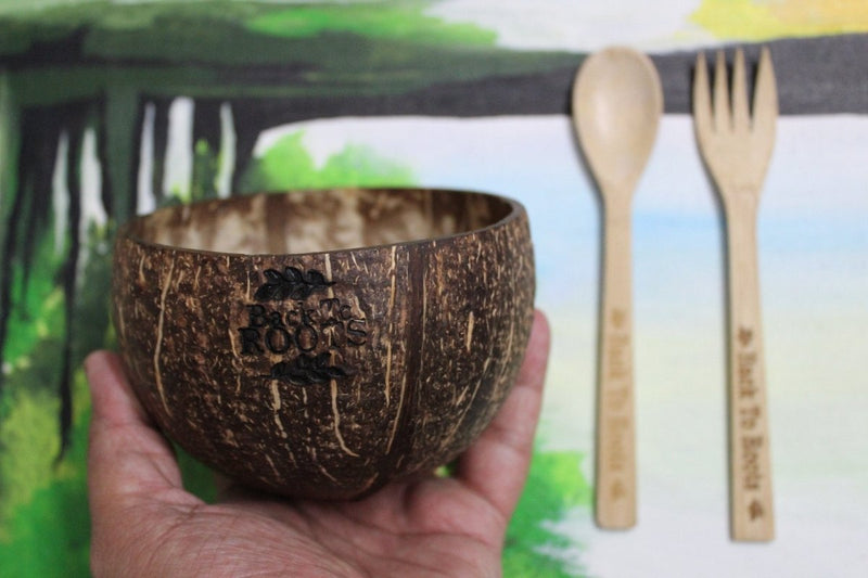 Buy Coconut Bowl and Bamboo Spoon & Fork | Combo | Shop Verified Sustainable Cutlery on Brown Living™