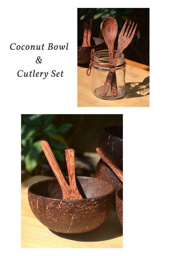 Coconut Bowl & Cutlery Set Combo | Verified Sustainable by Brown Living™