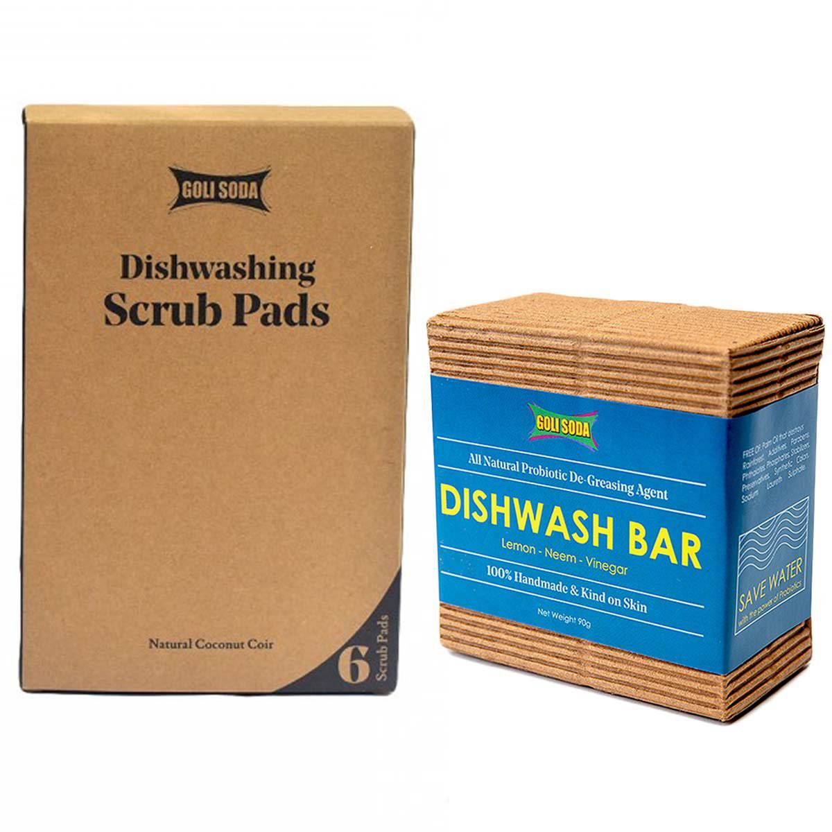 Coconut Coir Scrub And Probiotic Dishwash Bar - Exclusive Combo | Verified Sustainable by Brown Living™