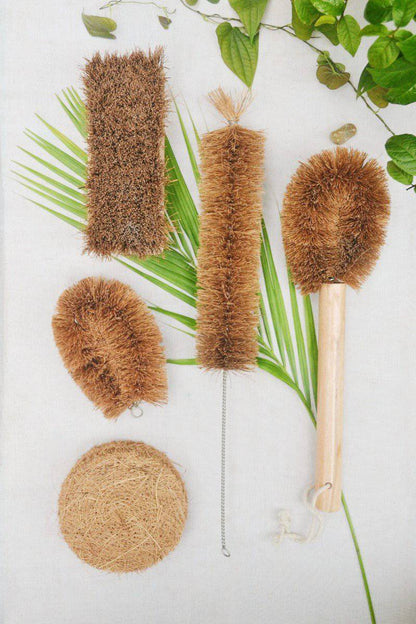 Coconut Fiber Cleaning Kit Pack of 5 Coir Brushes | Verified Sustainable by Brown Living™