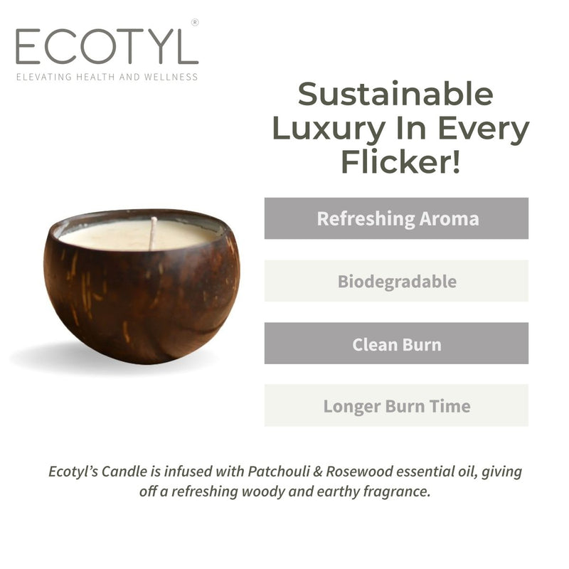 Buy Coconut Shell Candle - Patchouli & Rosewood | Pure Soy Wax | 100g | Shop Verified Sustainable Candles & Fragrances on Brown Living™