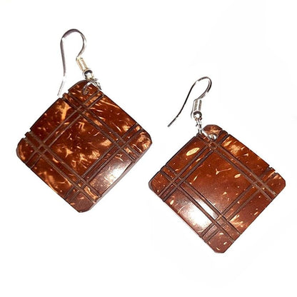 Coconut Shell Earrings Squre Shape | Verified Sustainable by Brown Living™