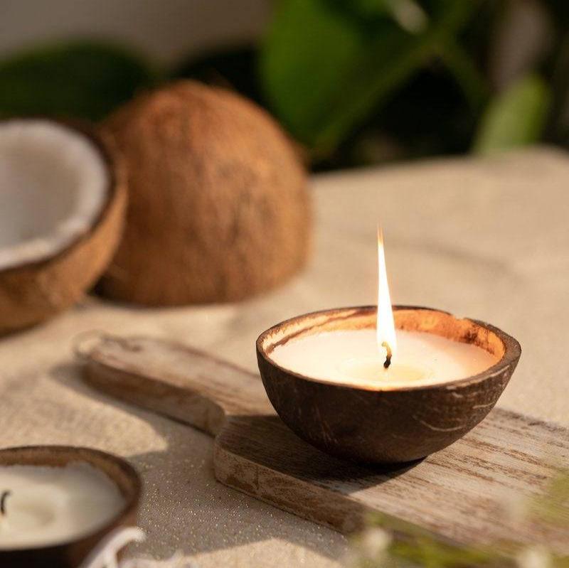 Coconut Shell Eco - Friendly Candle/Diya (set of 2 Coconut Scented Candle) | Verified Sustainable by Brown Living™