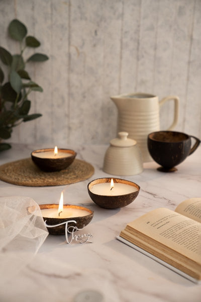 Coconut Shell Eco - Friendly Candle/Diya (set of 2 Coconut Scented Candle) – Candles & Fragrances on Brown Living™. SKU: 173 - 05700 - thenga - coconut - shell - candle - diya - set - of - 2 - coc. Img 4.