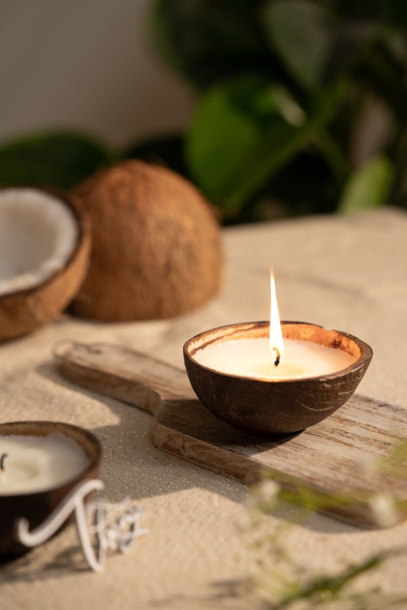 Coconut Shell Eco - Friendly Candle/Diya (set of 2 Coconut Scented Candle) | Verified Sustainable by Brown Living™