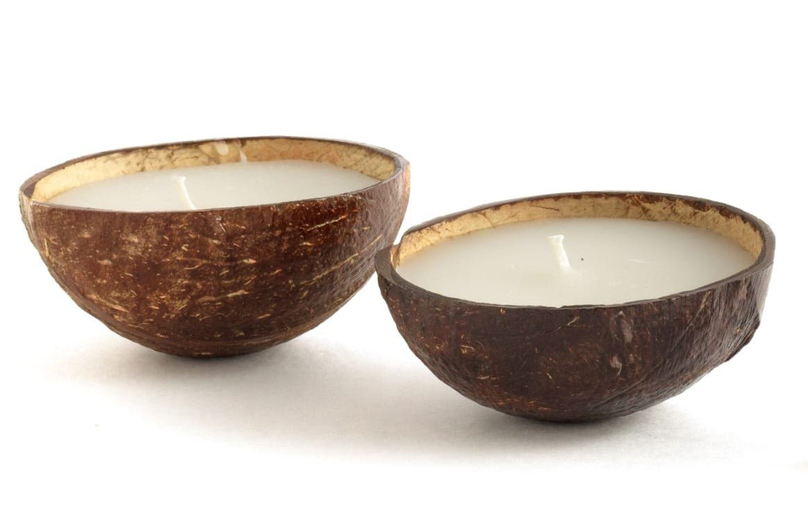 Coconut Shell Eco - Friendly Candle/Diya (Set of 2, Coconut Scented) - White | Verified Sustainable by Brown Living™