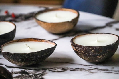 Coconut Shell Eco - Friendly Candle/Diya (Set of 2, Coconut Scented) - White | Verified Sustainable by Brown Living™