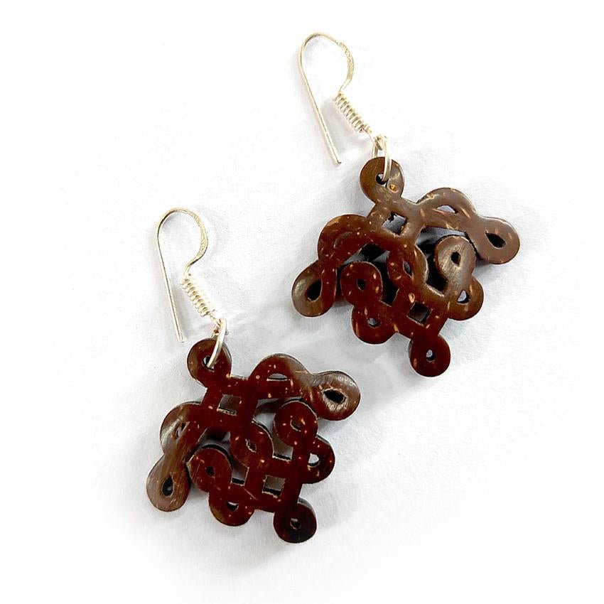 Coconut shell Kolam Design Earrings | Verified Sustainable by Brown Living™