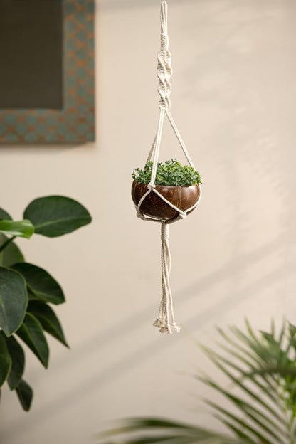 Coconut Shell Macrame Plant Hanger for Indoor & Out door | Verified Sustainable by Brown Living™