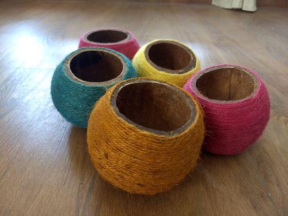 Buy Coconut Shell Planter woven with Jute thread | Shop Verified Sustainable Pots & Planters on Brown Living™