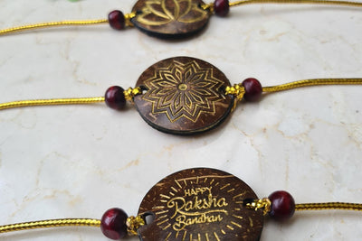 Coconut Shell Rakhi, Jute Potli & Raksha Bandhan Card – Rakhi on Brown Living™. SKU: THENGARAKHI12. Img 4.
