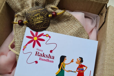 Coconut Shell Rakhi, Jute Potli & Raksha Bandhan Card – Rakhi on Brown Living™. SKU: THENGARAKHI12. Img 2.