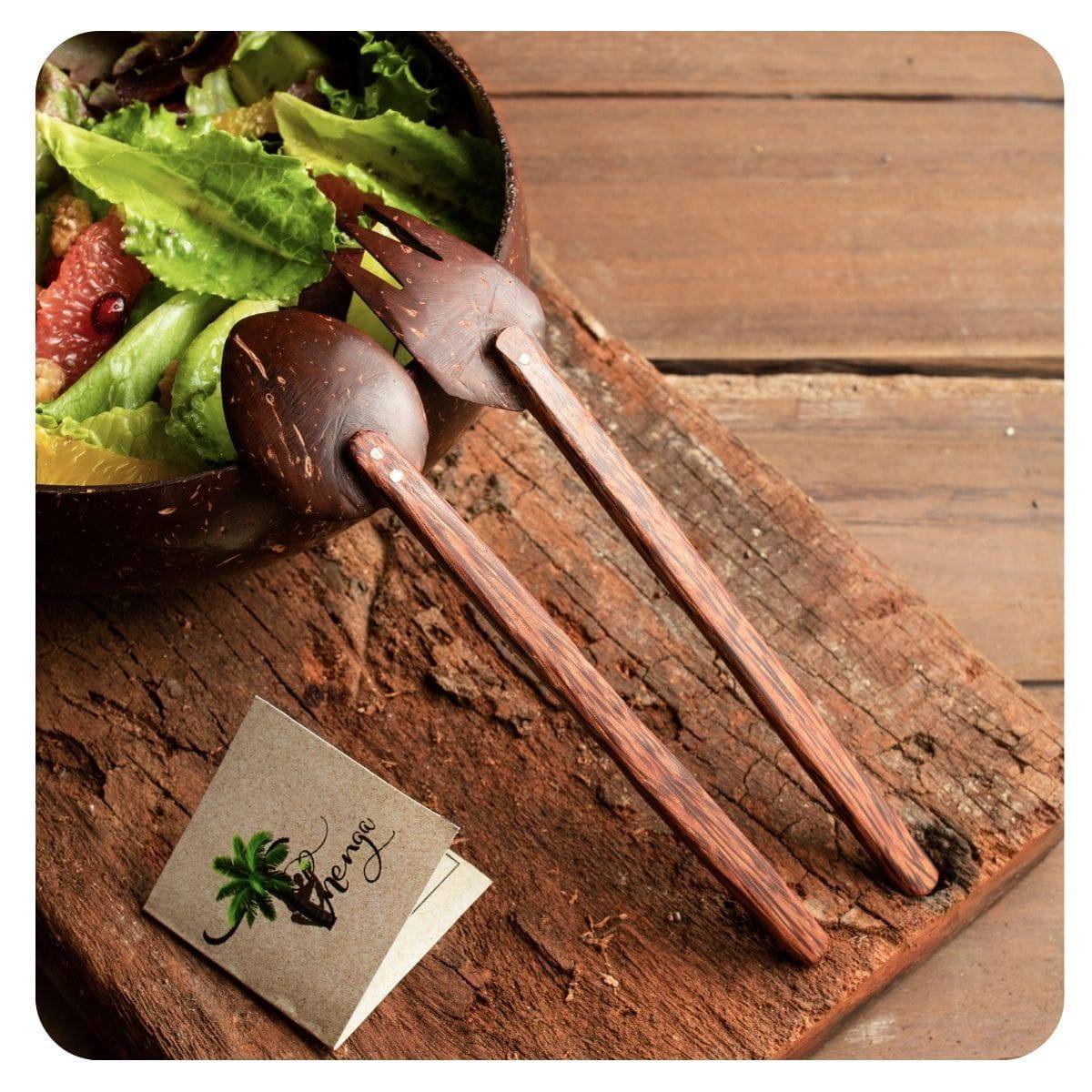 Coconut Shell Spoon & Fork - Set of 2 Natural & Handmade | Verified Sustainable by Brown Living™