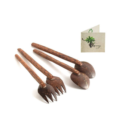 Coconut Shell Spoon & Fork - Set of 2 Natural & Handmade | Verified Sustainable by Brown Living™