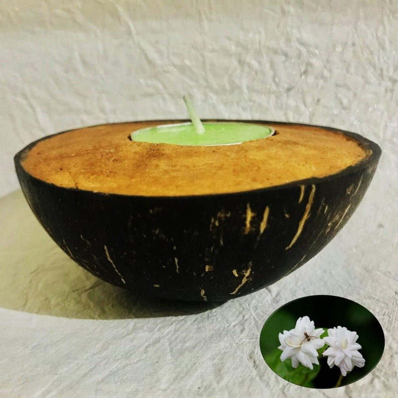 Buy Coconut Shell Terracotta Tealight Candle Holder-Jasmine | Shop Verified Sustainable Products on Brown Living