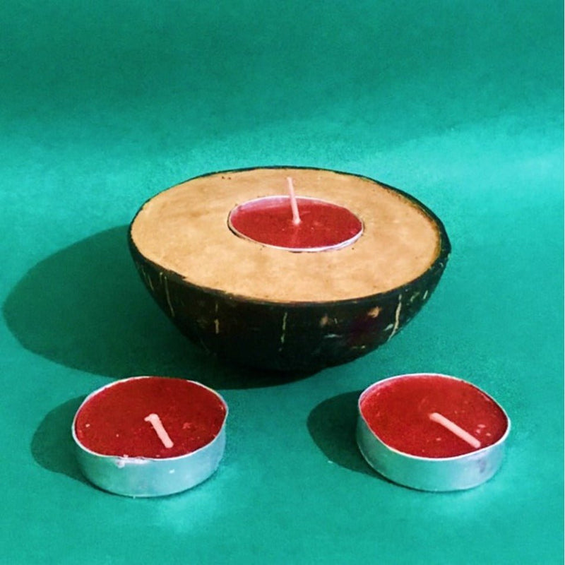 Buy Coconut shell- Terracotta Tealight Candle Holder-Rose | Shop Verified Sustainable Products on Brown Living