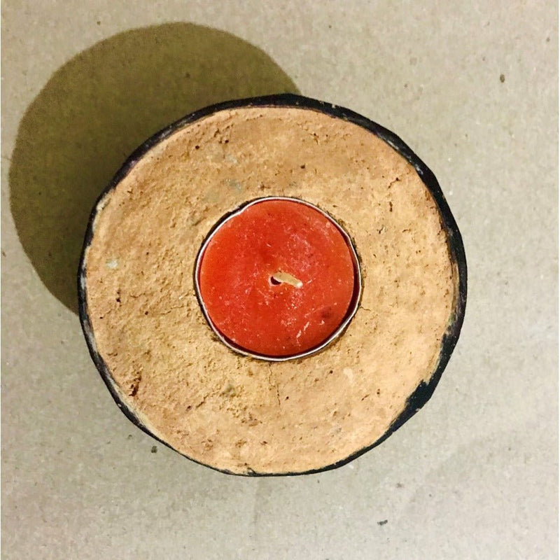 Buy Coconut Shell Terracotta Tealight Candle Holder-Spice | Shop Verified Sustainable Products on Brown Living