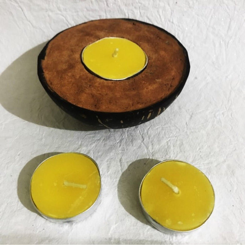 Buy Coconut Shell Terracotta Tealight Candle Holder-Vanilla | Shop Verified Sustainable Products on Brown Living
