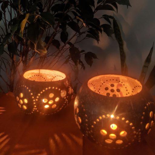 Buy Coconut Tealight Holder | Candle Holder | Handmade by Artisans | | Shop Verified Sustainable Outdoor Candles on Brown Living™