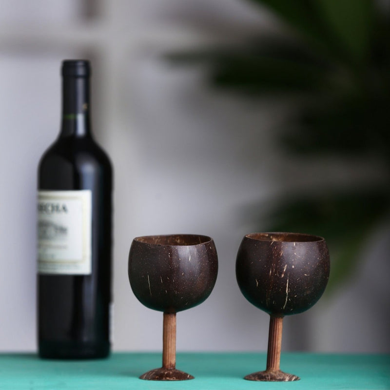 Buy Coconut Wine Glasses | Set of 2 | Handcrafted & Natural | Shop Verified Sustainable Bar Glassware on Brown Living™
