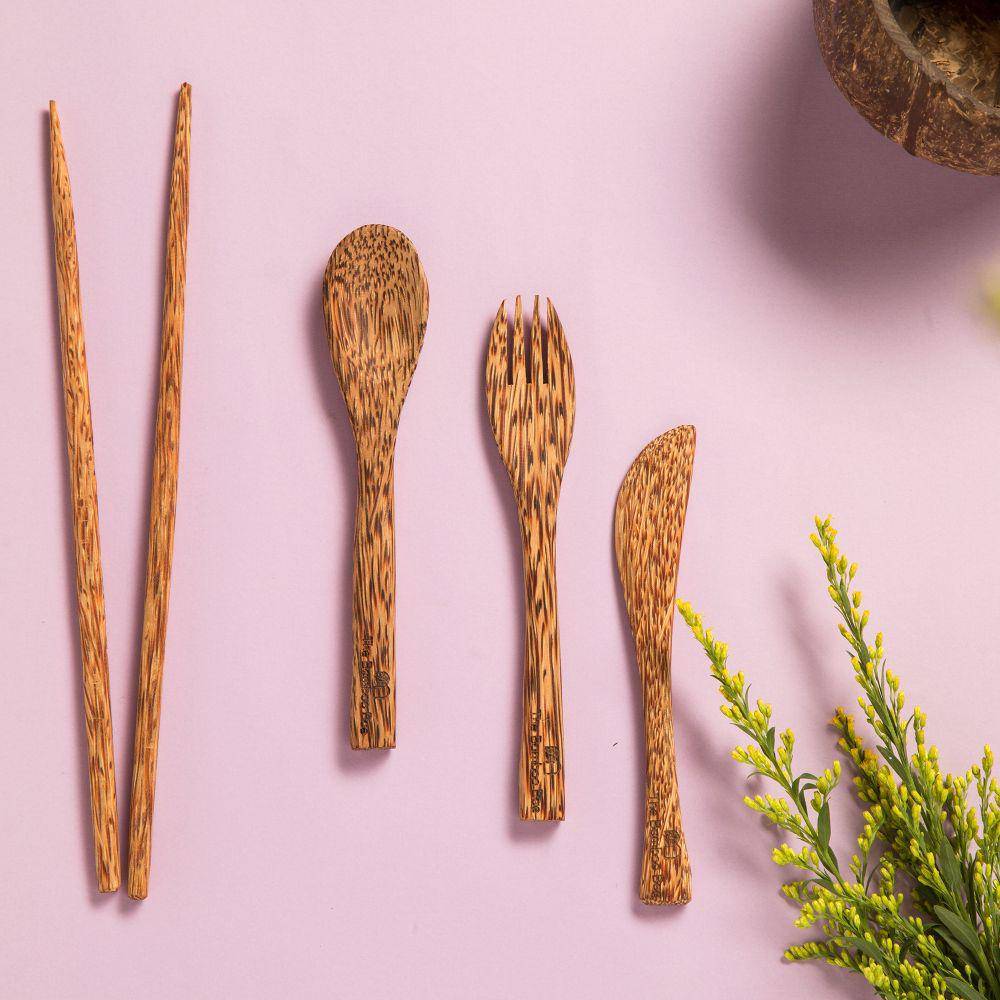 Coconut Wood Cutlery | Spoon Fork Chopsticks Knife | Verified Sustainable by Brown Living™