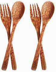 Coconut Wood Spoon & Fork 2 Spoon + 2 Fork Eco Friendly, Natural & Handmade | Verified Sustainable by Brown Living™