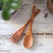 Coconut Wood Spoon & Fork 2 Spoon + 2 Fork Eco Friendly, Natural & Handmade | Verified Sustainable by Brown Living™