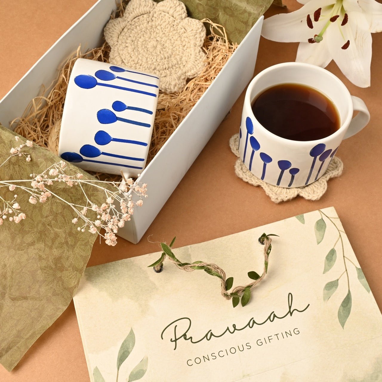 Coffee and Cuddles - Gift Hamper | 2 Coffee Cups & 2 Wool Coasters | Verified Sustainable by Brown Living™